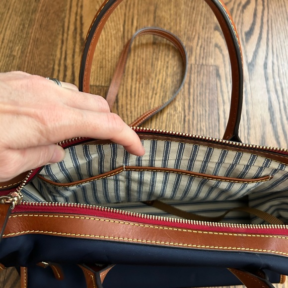 Dooney & Bourke Blue and Brown Satchel with Leather Accents - Picture 5 of 9